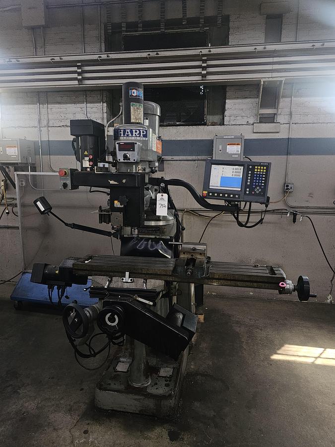 Used 3 Hp Sharp LMV-50/DVS CNC Vertical Knee Mill Acu-Rite CNC Control Collets & Vise