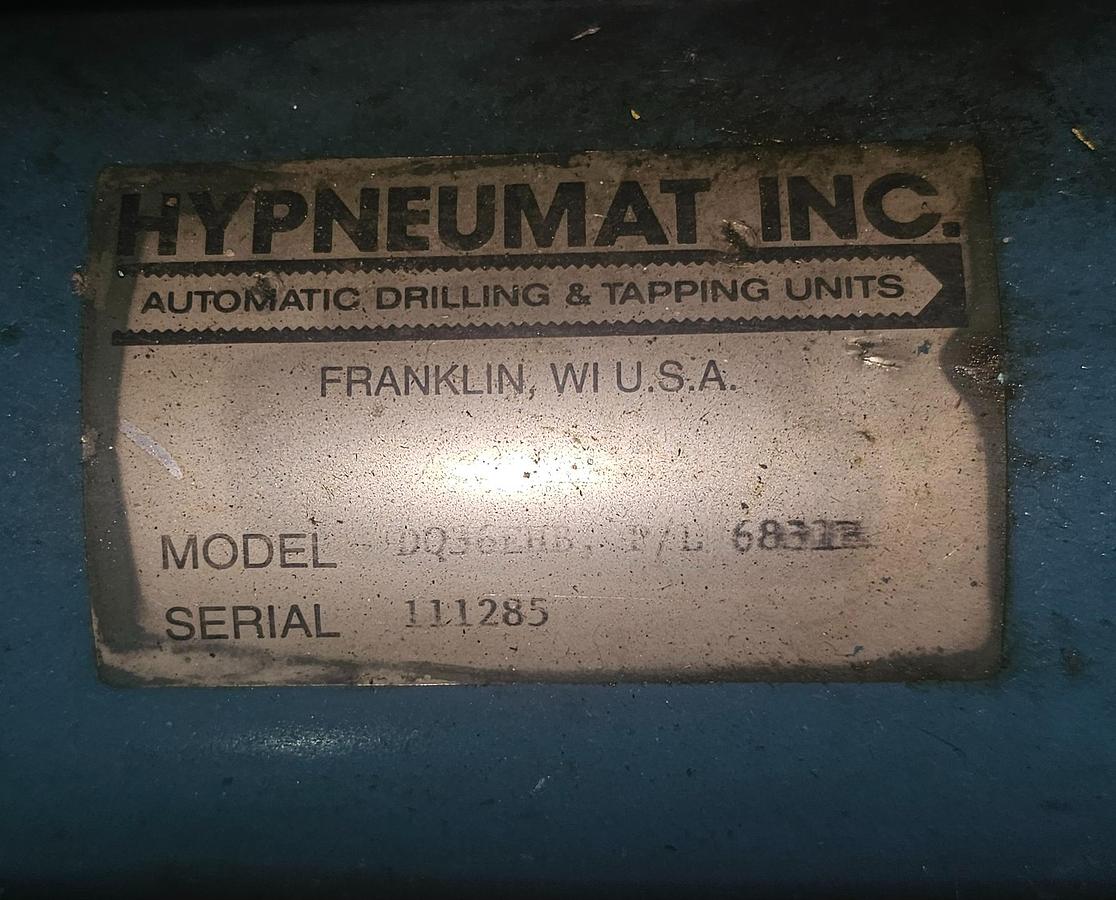 Hypneumat Auto Drilling and Tapping Unit #DQ36EHB P/L w/1 Hp Motor 208-230/460V