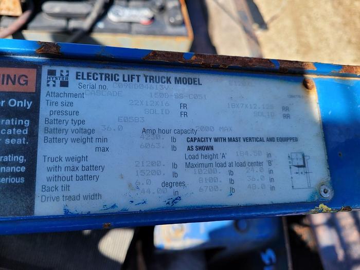 Used Hyster E120-XL 12,000# 48V Electric Forklift 3 Stage w/SS REFURB’D BATTERY