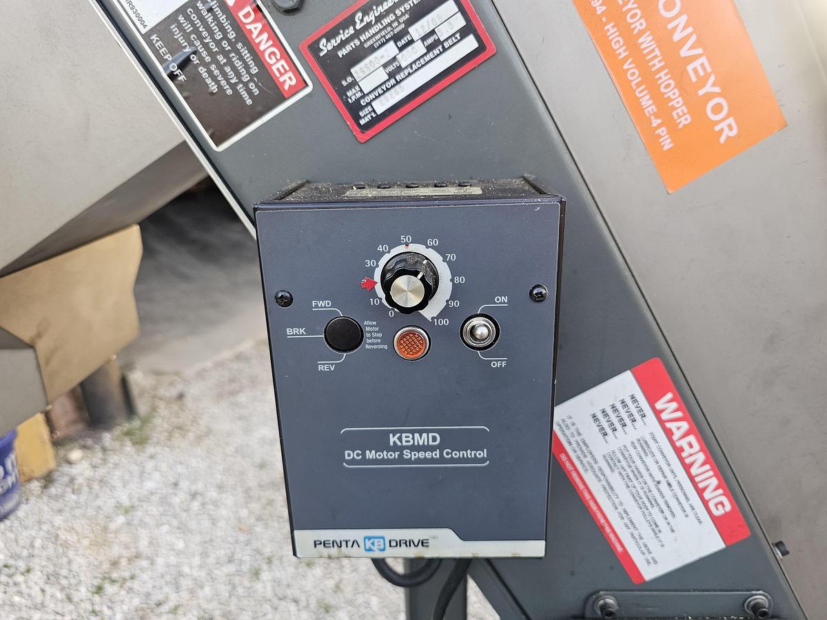 Used 6' Service Engineering Co. Stainless Steel Variable Speed Incline Feed Conveyor 8" Wide Belt