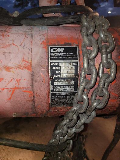 Used CM Lodestar 2 Ton Model R Electric Chain Hoist 14′ Lift 8 FPM 208-240/440-480V