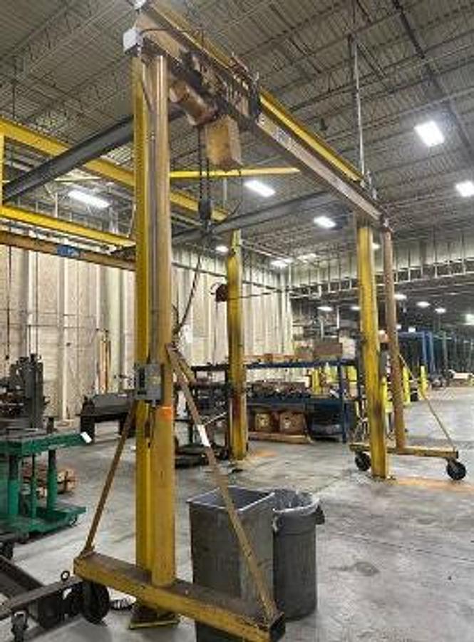Used 2 Ton Contrx Cranes 17' Span Fixed Height Gantry Crane & Budgit Electric Hoist