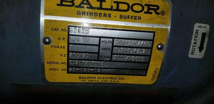 Used 3/4 Hp 8″ BALDOR #8252W Double End Pedestal Grinder 208-230/460V