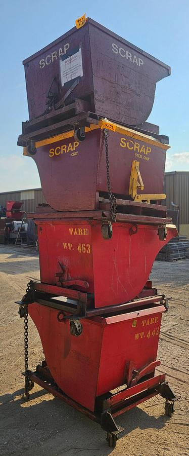 Used Roura Style 3/4 Cu. Yard Self Dumping Hopper on Castors 50" x 30" x 25"