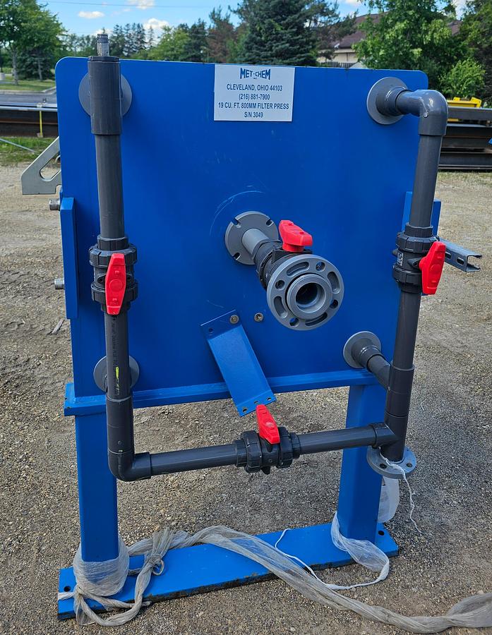 Used Met-Chem 19 Cu. Ft. 800mm Hydraulic Filter Press – 38 Polypropylene Plates - Like New Condition