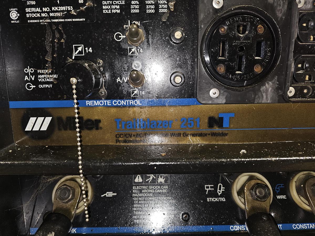 Used Miller Trailblazer 251 NT 8000 Watt Portable Natural Gas Welder/Generator & Leads 