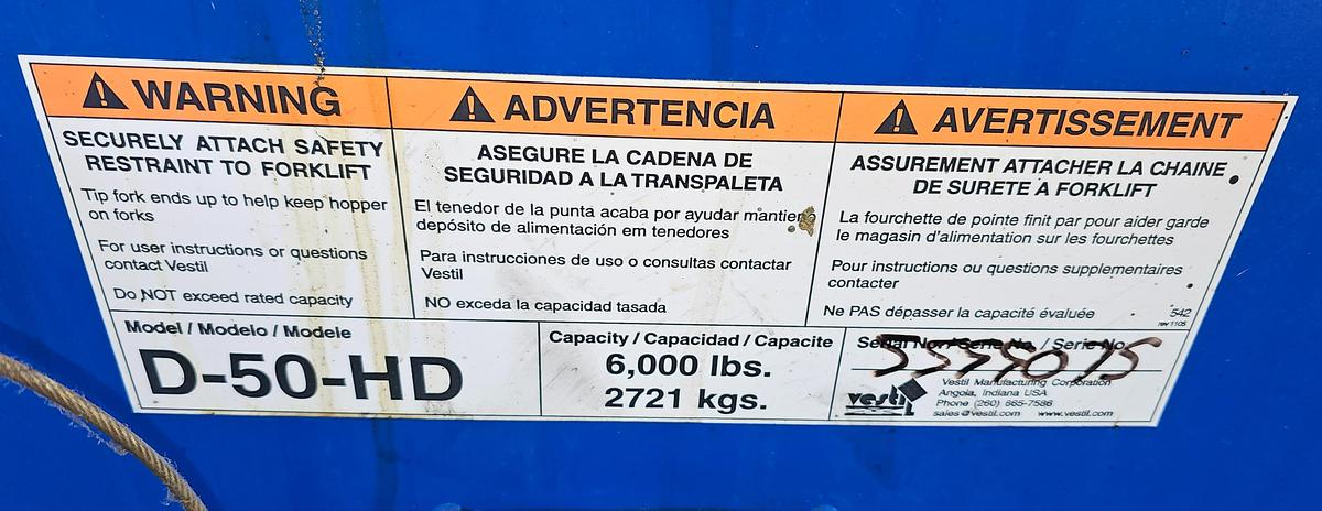 Used 1/2 Cu. Yard Vestil Heavy Duty H-50-HD Self Dumping Hopper w/Bumper