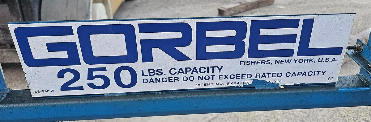 Used Gorbel 250# 1/8 Ton Freestanding Modular Jib Crane 10' Under Beam x 100" Arm & CM Shopstar 300# Hoist