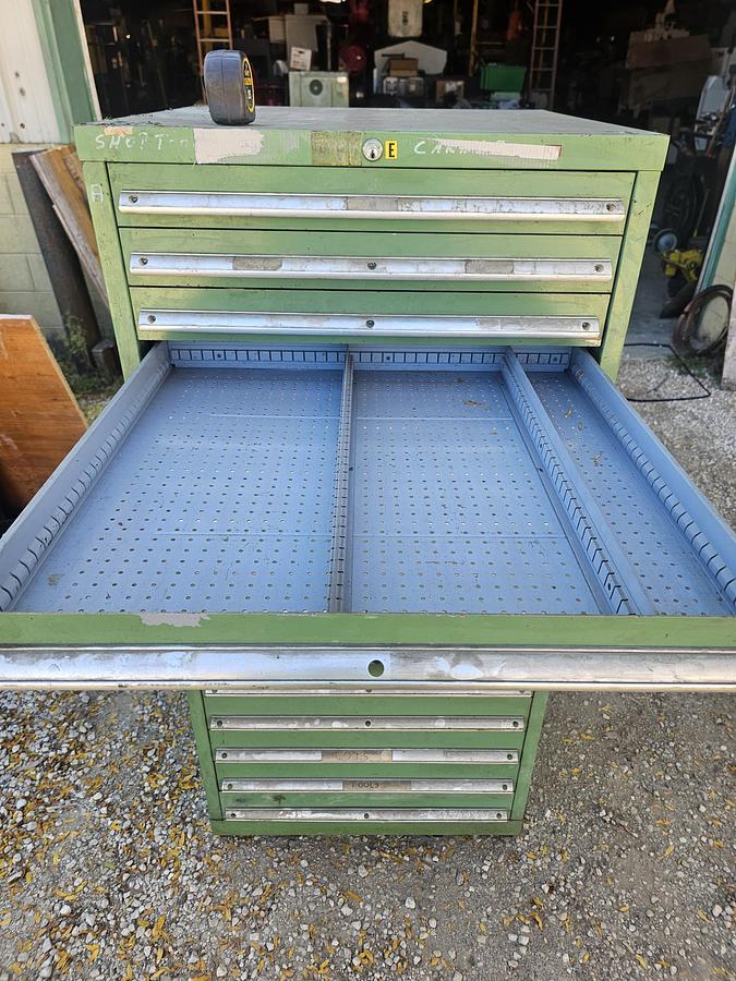 Used Vintage 15 Drawer Equipto Industrial Tooling Cabinet 28" x 28" x 60" Green
