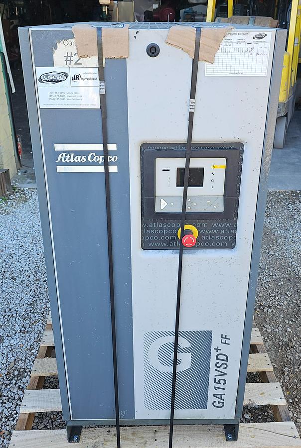Used 2016 Atlas Copco GA15VSD+FF Rotary Screw Air Compressor, 20 Hp - 88.6 CFM