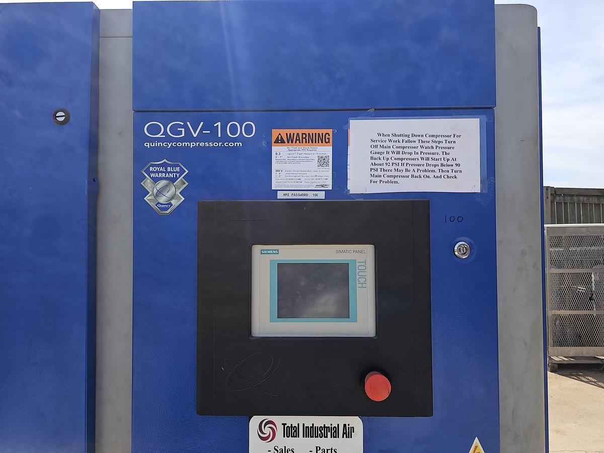 Used 2010 Quincy QGV-100 VFD 100 Hp Rotary Screw Air Compressor 125 Psi / 510 CFM