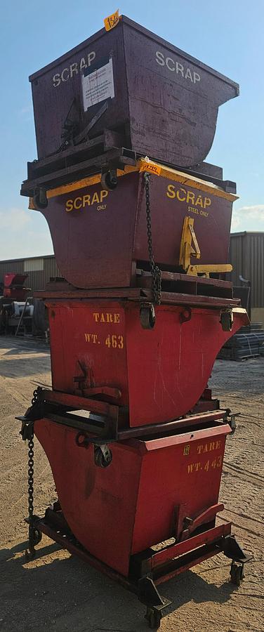 Used Roura Style 3/4 Cu. Yard Self Dumping Hopper on Castors 50" x 30" x 25"