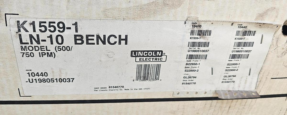 Lincoln LN-10 Benchtop Wire Feeder 500/750 IPM Feed Rate NOS New Old Stock