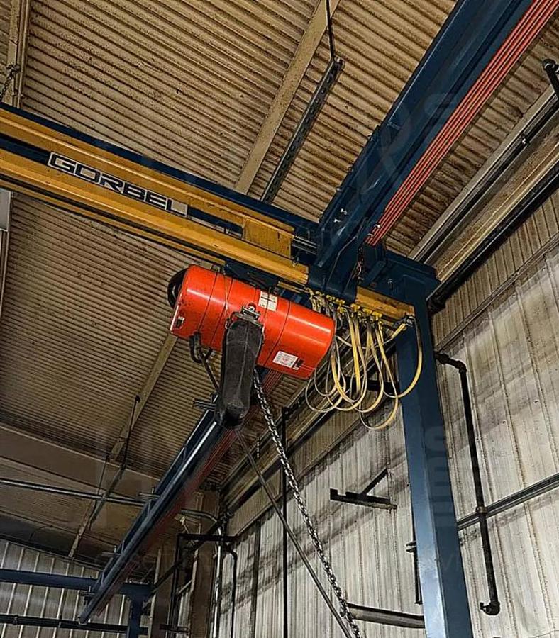 Used 24' Span x 38' Runway 2000 lb Gorbel Freestanding Bridge Crane System & Hoist 