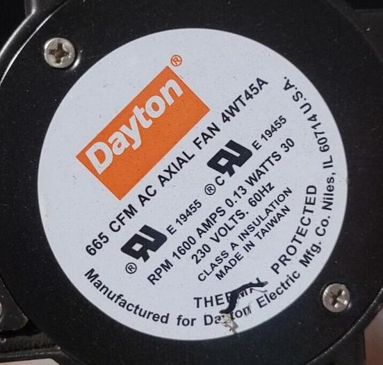 Used Dayton 665 CFM 230V Axial Fan 4WT45A 1600 RPM