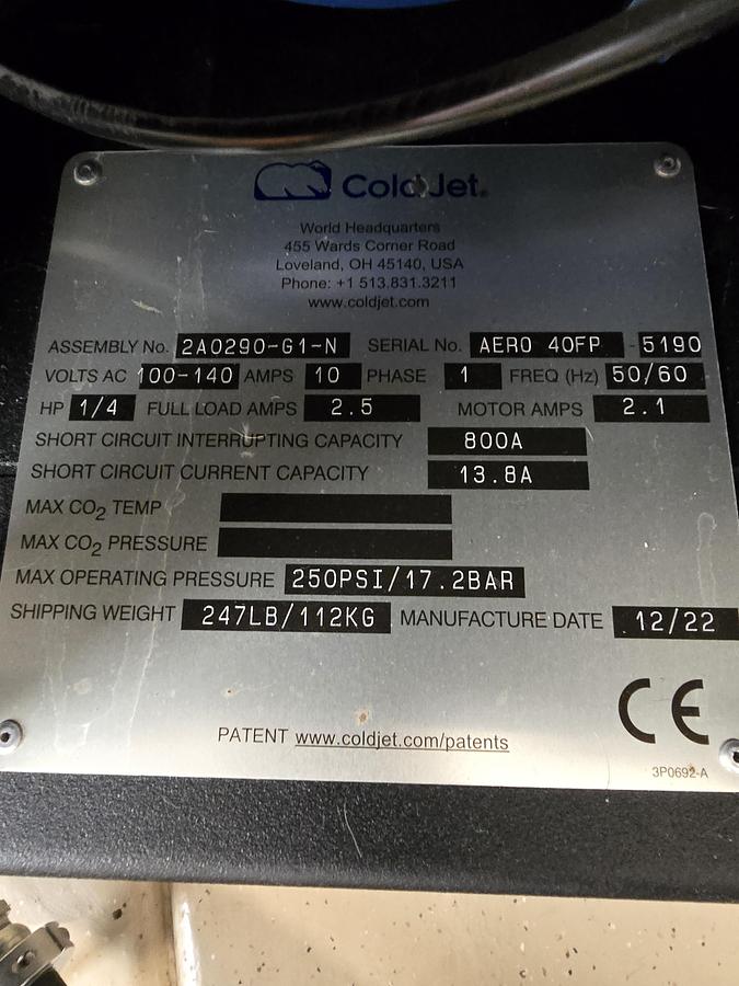 Used 2023 Cold Jet Aero 40FP Full Pressure Dry Ice Blasting Machine 