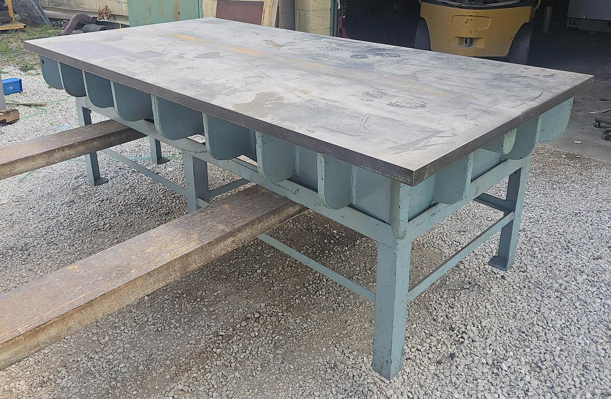 Used 96" x 48" Webbed Cast Iron Setup/Layout Table w/Stand, 2" Surface Plate