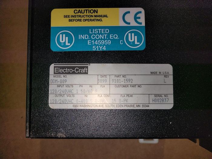 Used Electro-Craft DDM-009 AC Servo Reliance Motor Amp Cable 9101-1522 Rev. E