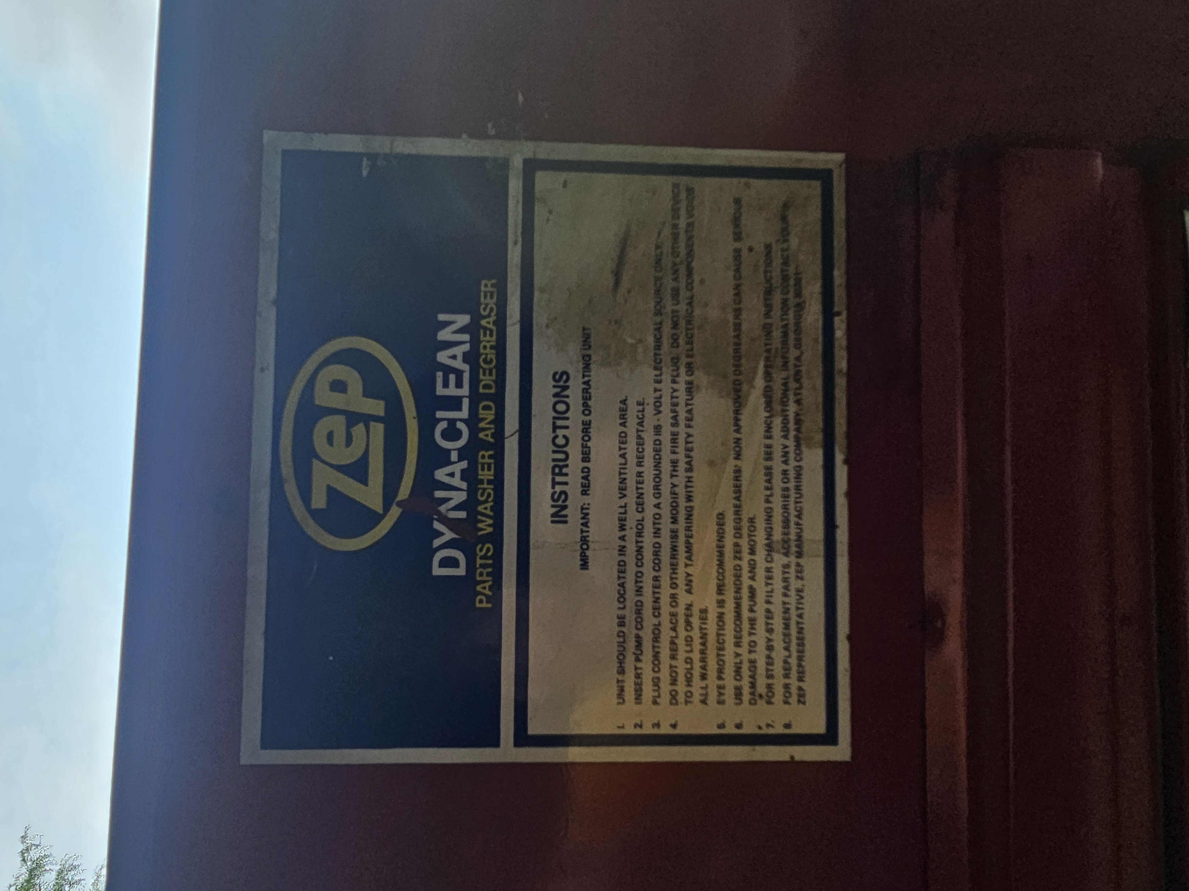 Used Zep Dyna-Clean Industrial Solvent Parts Washer, Split-Lid, 30 Gal Drum, 115V