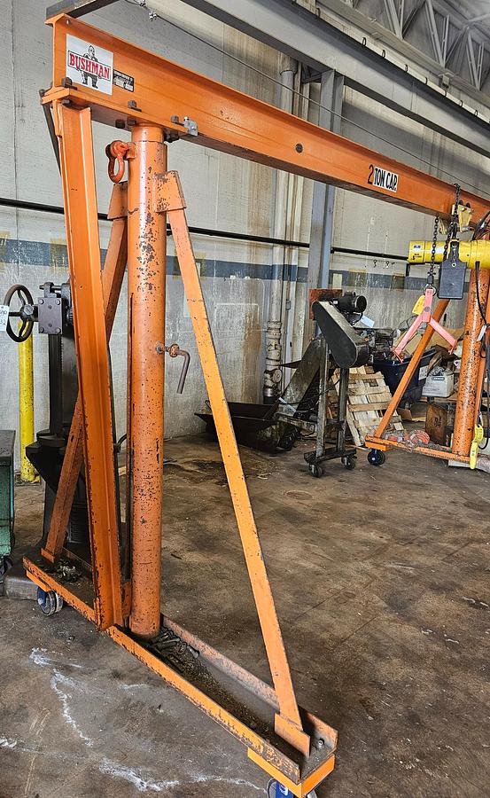Used 2 Ton Bushman 12' Span Adjustable Height Portable Gantry Crane & Electric Hoist