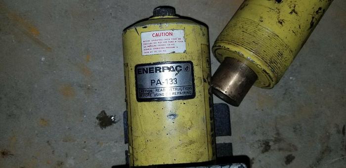 Used Enerpac PA-133 Pneumatic Air Hydraulic Foot Pump 10,000 PSI w/2 Enerpac RCH-1212