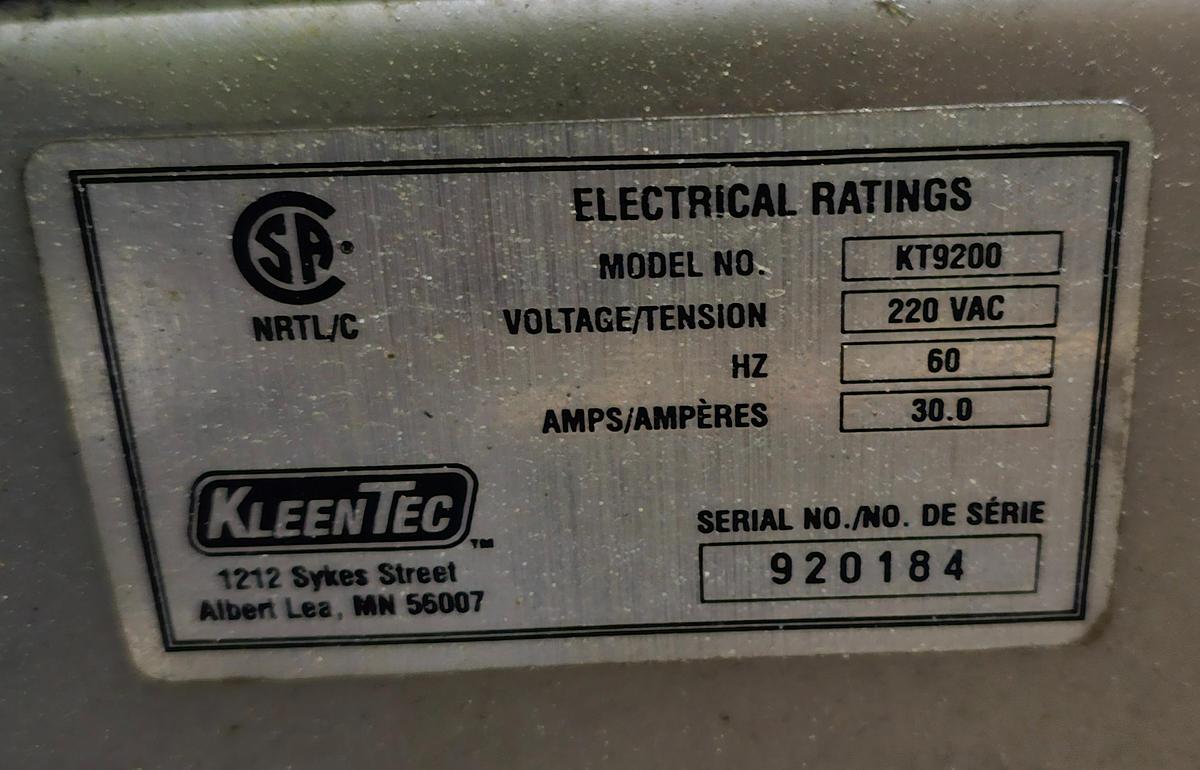 Used KleenTec KT9200 Heated Stainless Steel Top Load Washing System