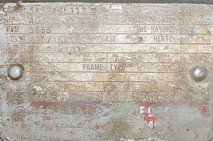 Used 40 Hp General Electric Motor 230/460/3/60, 3555 RPM, 1.875″ D x 3.5″ Keyed Shaft