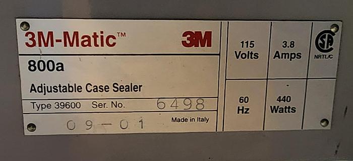 Used 3M-Matic 800-A Belt Driven Case Sealer Machine Accu-Glide 3 Taping Head