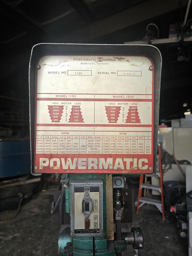 Used 15" Powermatic 1150 Pedestal Mounted Drill Press 110/120-208V, 1 ph 