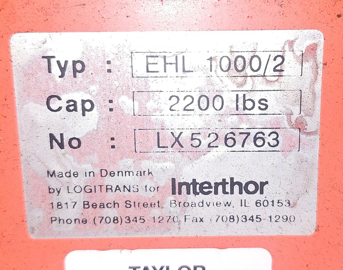 Used 2200# Interthor Thork-Lift EHL 1000/2 Electric High Lift Pallet Jack, 31" Lift Height