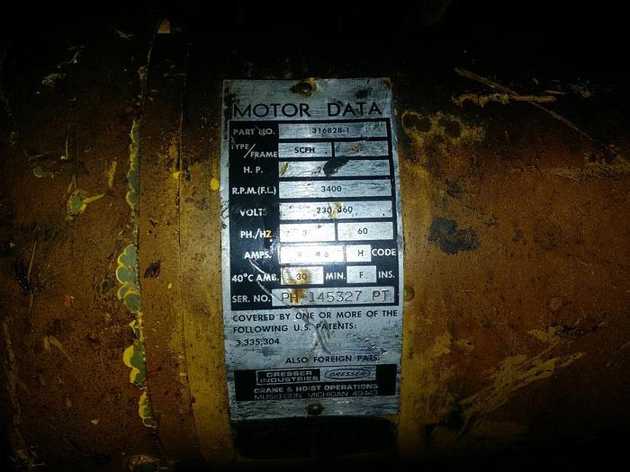 Used 3 Ton Budgit Electric Chain Hoist, 2-1/2 HP, 230/460V/3/60, w/Pendant & Trolley