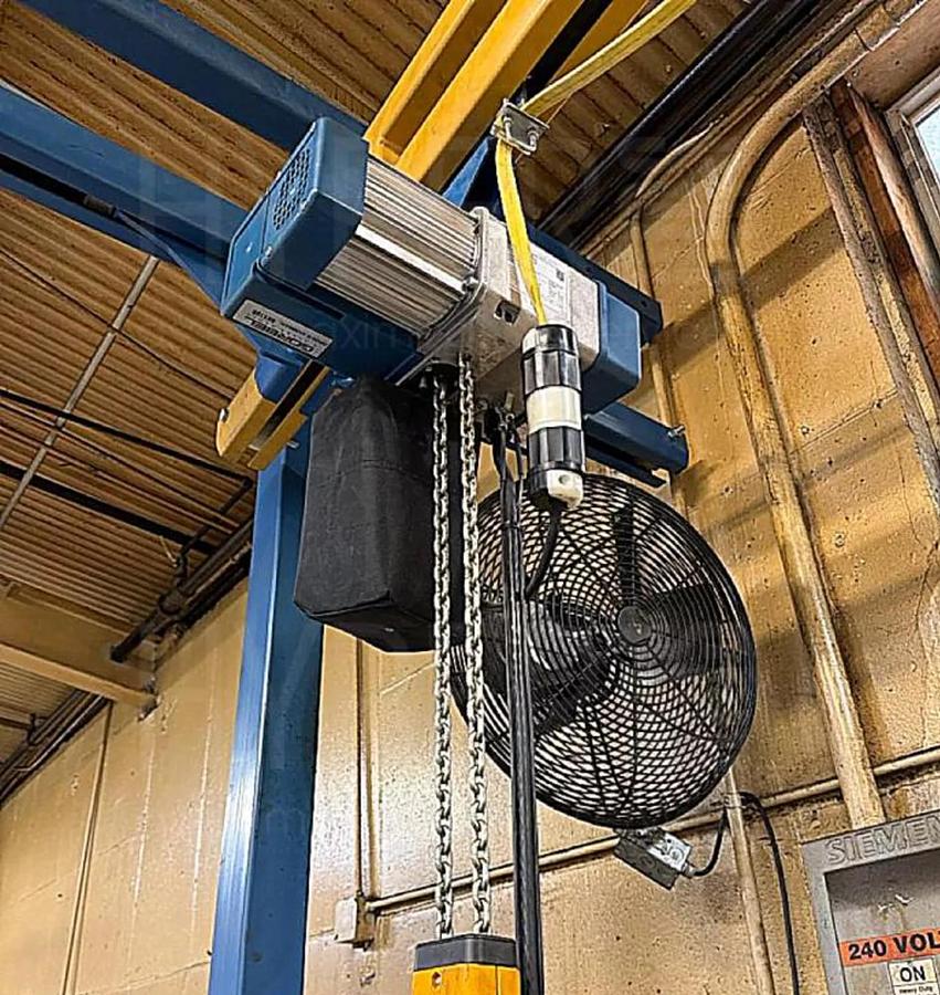 Used 14' Span x 32' Runway Gorbel 1000 lb Freestanding Bridge Crane System & Hoist