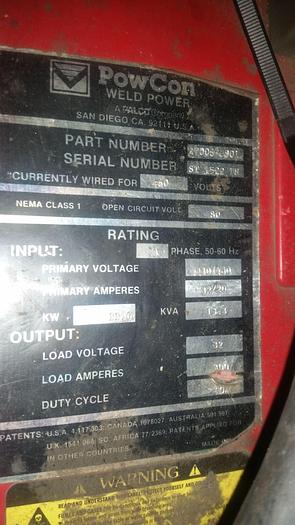 Used Pow Con 300-ST Tig Welder 460V, 3ph Power Source Only 230/460 270067-001