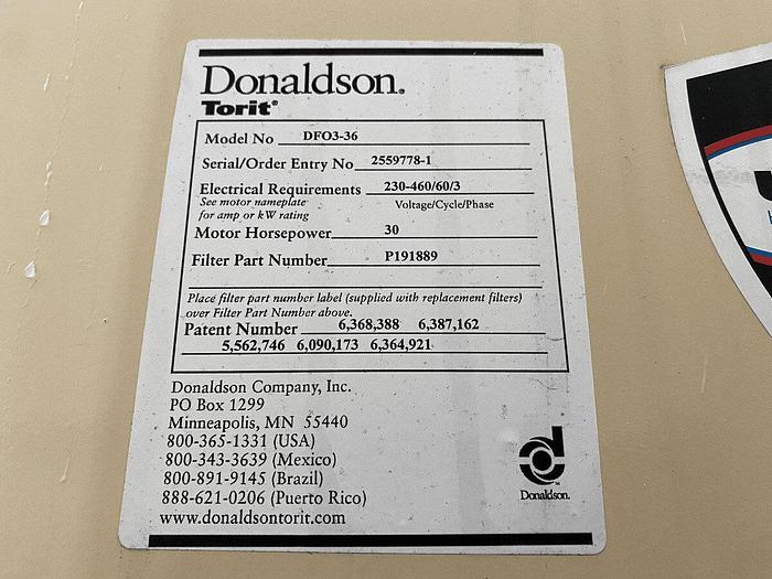 Used Donaldson Torit 36x UltraWeb Cartridge DFO3-36 Dust Collector 3x – 30 Hp Motors
