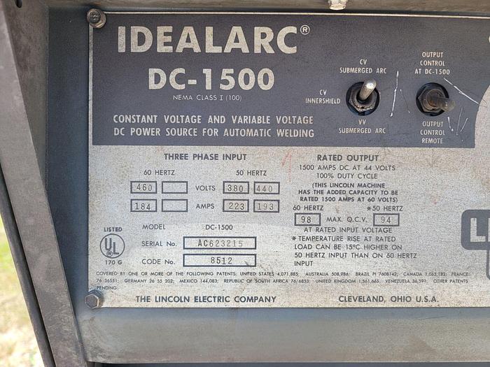 Used Lincoln Arc Welder Idealarc DC-1500 Sub-Arc Welding Power Source