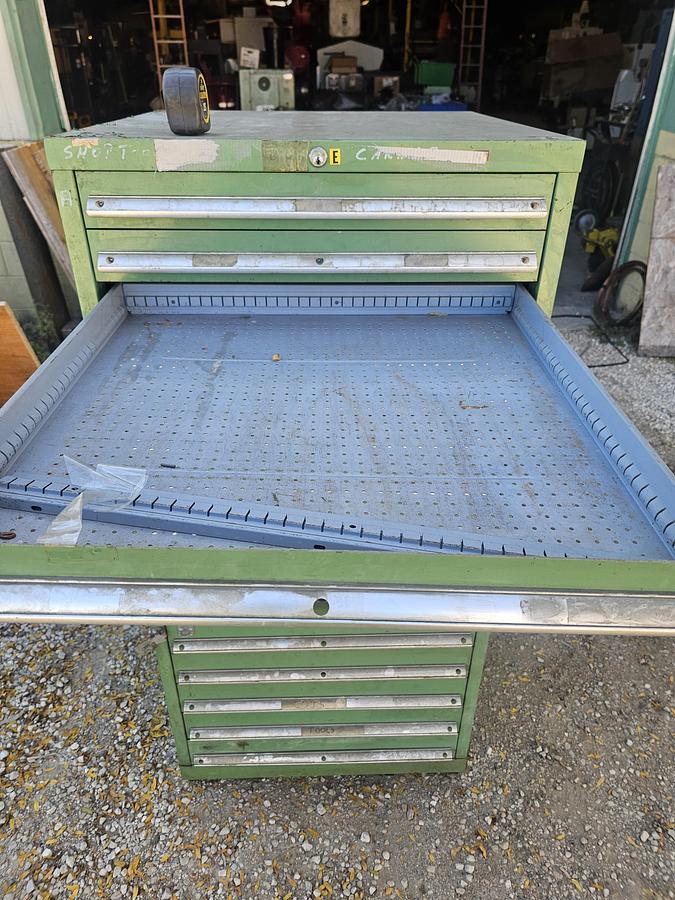 Used Vintage 15 Drawer Equipto Industrial Tooling Cabinet 28" x 28" x 60" Green