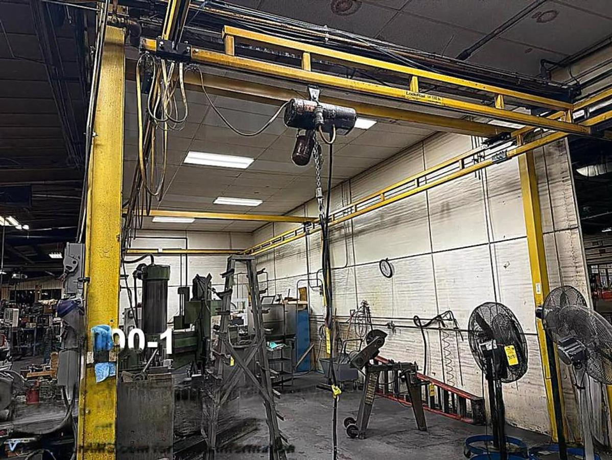 Used 16' Span x 60' Runway CM Loderail 1000 lb Modular Freestanding Workstation Bridge Crane 