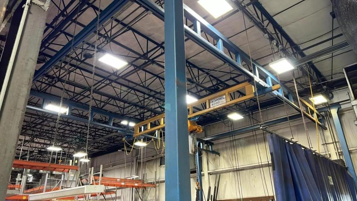 Used 4000 lb (2 Ton) 19.5' Span x 33' Runway Gorbel Freestanding Bridge Crane System & Hoist