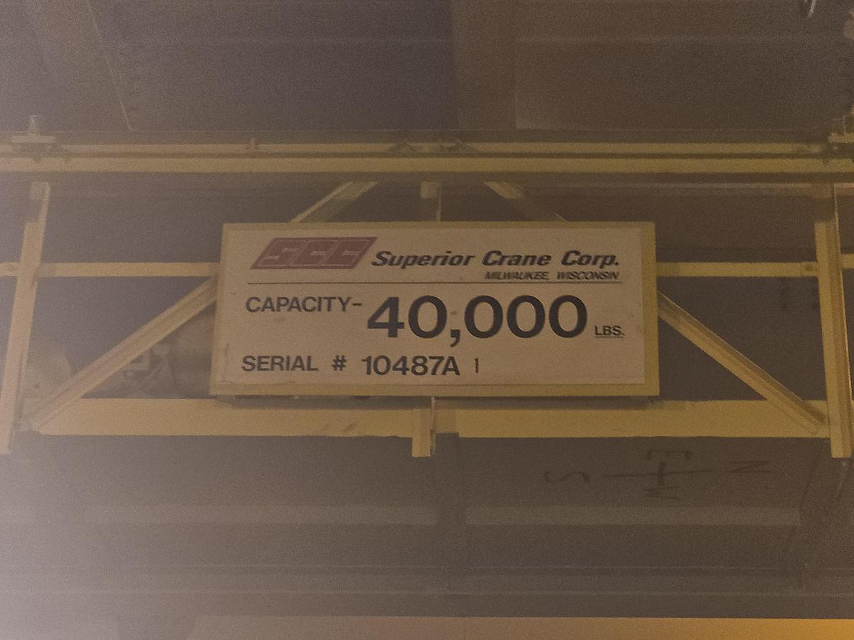 Used 20 Ton P&H Double Girder Overhead Bridge Crane 48' Span Top Running 10 Ton Hoists