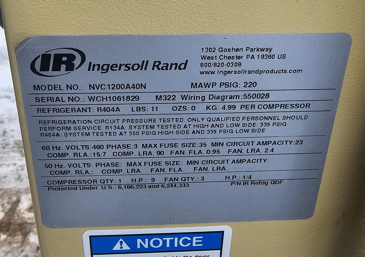 Used 1200 SCFM Ingersoll Rand Nirvana NVC1200A40N Refrigerated Air Dryer