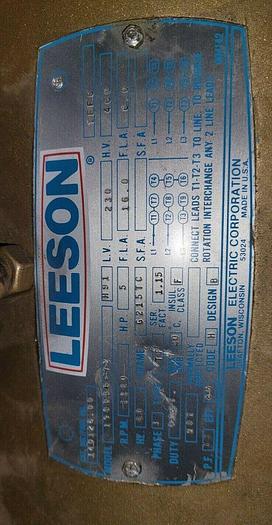 Used Leeson 140126.00 5 HP 1140 RPM 230/460 Model #190006-72 Frame G215TC