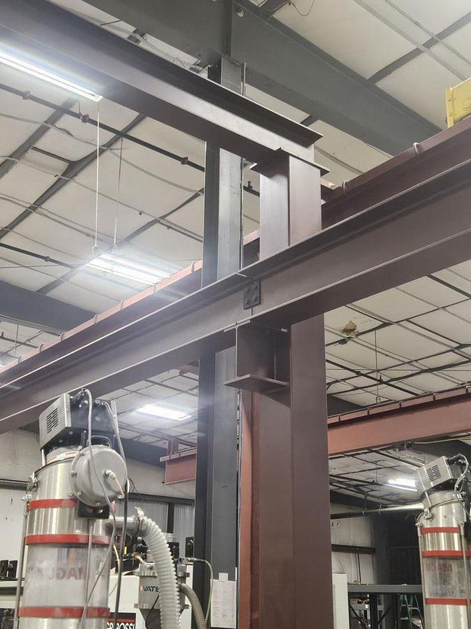 Used 5 Ton Crane Werks 45' x 100' Free Standing Overhead Bridge Crane & RM Hoist