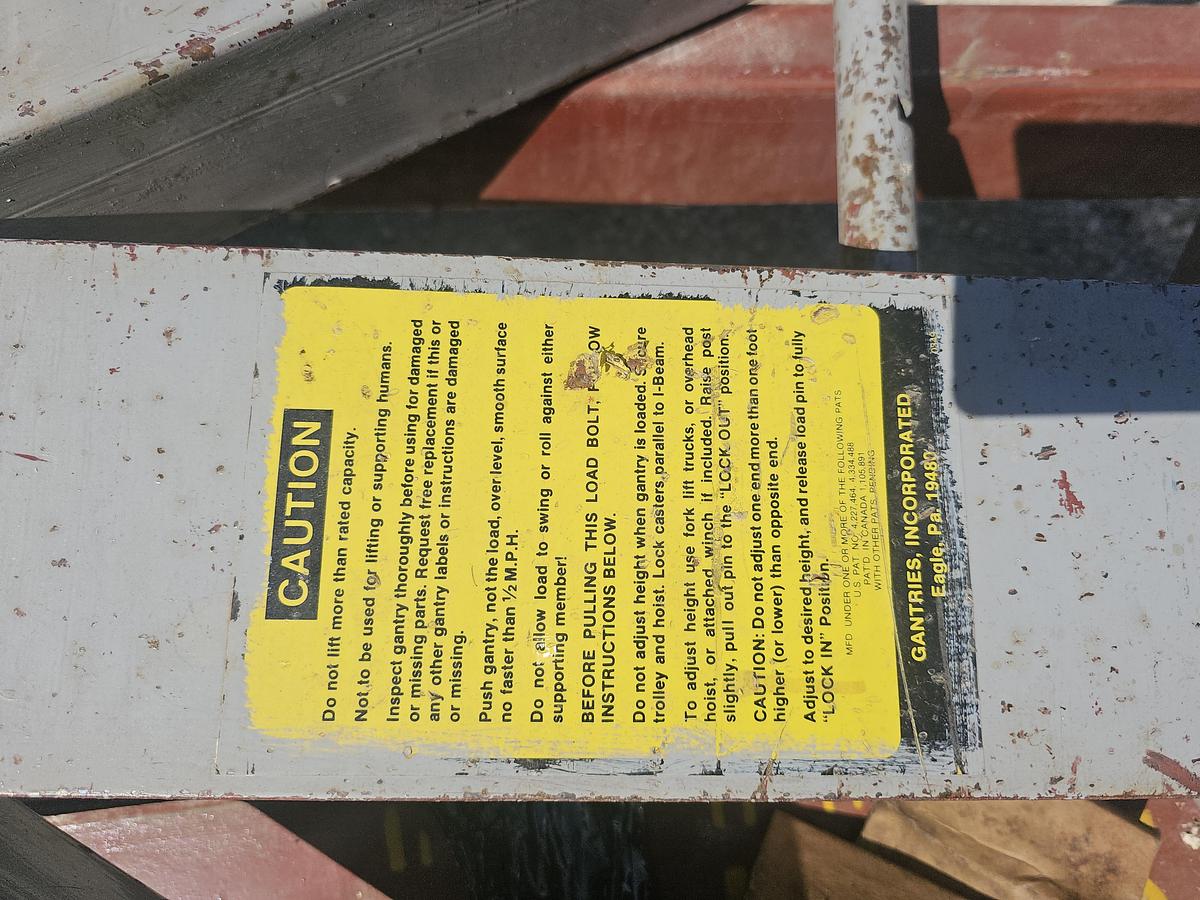 Used 1 Ton Gantries, Inc. Portable Adjustable Height Gantry Crane w/Electric & Manual Hoist