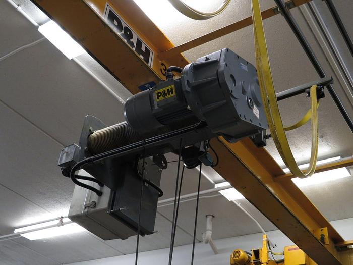 Used P&H 3.3 Ton 21′ Span Freestanding Overhead Bridge Crane 37′ Runway P&H Hoist