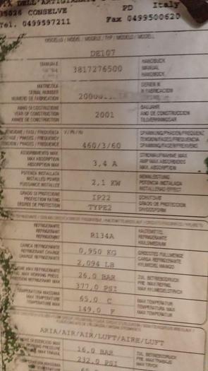 Used MOTIVAIR (MTA) 250 CFM R-134a Air Cooled Refrigerated Air Dryer Model #DE107