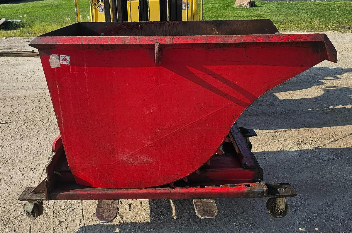 Used Roura Style 3/4 Cu. Yard Self Dumping Hopper on Castors 50" x 30" x 25"