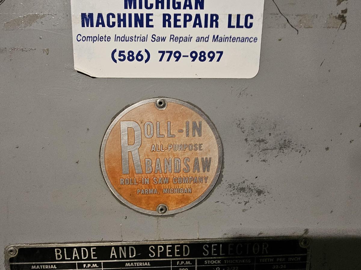 Used Roll-In EF1459 Portable Vertical Bandsaw 9" x 14" Capacity w/Clamps & Extra Blades