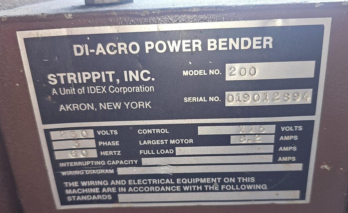Used Di-acro Model 200 (#6) Hydraulic Power Tube, Pipe, & Bar Bender