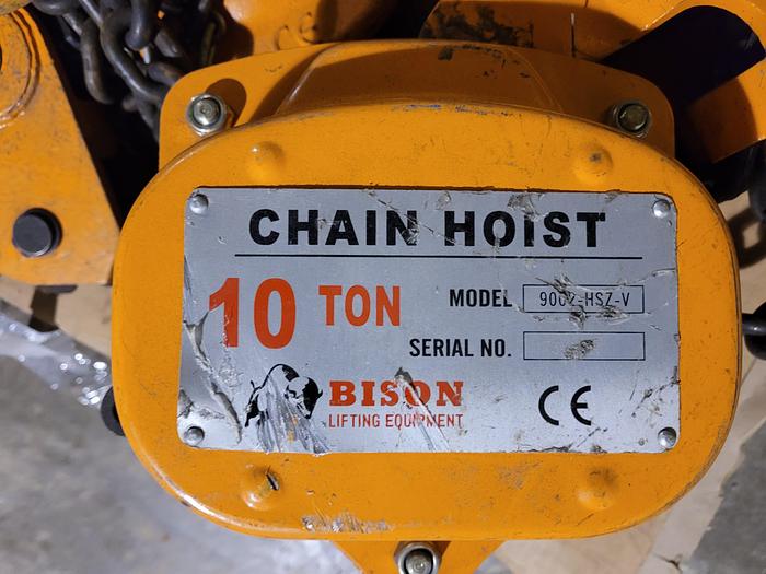Used Bison 10 Ton 9002-HSZ-V Manual Chain Hoist 25′ Lift Approx