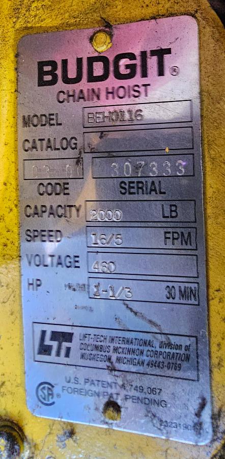 Used CM Loderail 1 Ton Freestanding Workstation Crane 15' Span x 33.5' Runway w/ Budgit 1 Ton Electric Hoist
